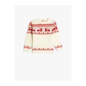 Koton Sweater Deer Patterned Round Collar Soft Textured