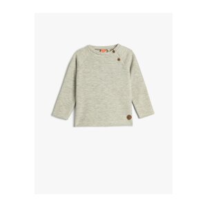 Koton Basic Sweatshirt with Buttoned Crew Neck Ribbed Cotton.