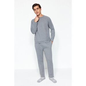 Trendyol Men's Dark Gray Regular Fit Knitted Pajamas Set.