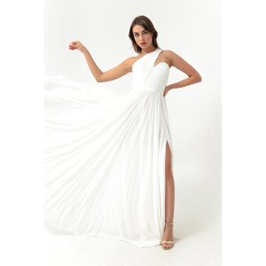 Lafaba Women's White One-Shoulder Slit Long Evening Dress