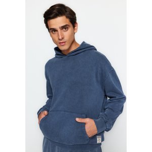 Trendyol Men's Indigo Limited Edition Relaxed/Comfortable Fit Weathered/Faded Effect 100% Cotton Sweatshirt