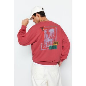 Trendyol Pale Pink Men's Oversize Aged/Faded Effect Back Printed Cotton Sweatshirt