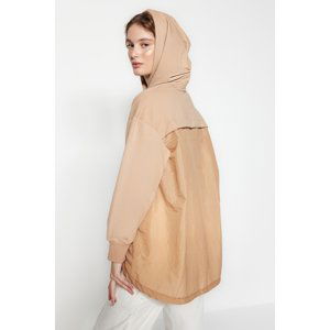 Trendyol Camel Hooded Knitted Sweatshirt with Parachute Detail
