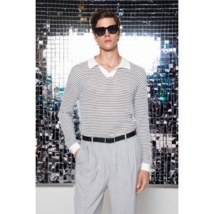 Trendyol Ecru Men's Regular Fit Cotton Polo Neck Knitwear Sweater.