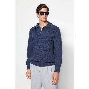 Trendyol Indigo Regular Fit Zippered Half Turtleneck Knitwear Sweater