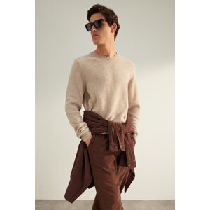 Trendyol Limited Edition Beige Regular Fit Crew Neck Wool Basic Knitwear Sweater