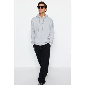 Trendyol Gray Men's Oversized Hoodie, Minimal Text Printed Cotton Sweatshirt.