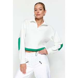 Trendyol Ecru Crop Parachute Detailed Polo Neck Zipper With Pajamas, Polar Knitted Sweatshirt