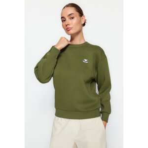 Trendyol Khaki Animal With Embroidery Regular/Normal Fit Knitted Sweatshirt with Fleece Inside