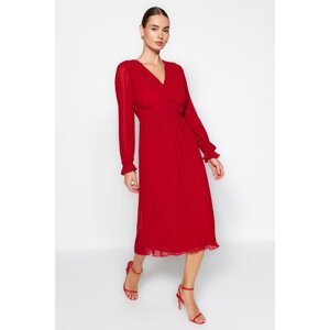 Trendyol červené plisované šifónové tkané šaty