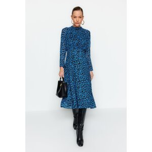 Trendyol modrý midi leopardí vzor tkané šaty