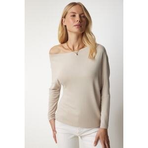 Happiness İstanbul Women's Beige Boat Neck Knitwear Blouse