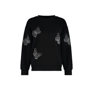 Trendyol Black Crew Neck Stone Printed Regular Fit Knitted Sweatshirt with Fleece Inside