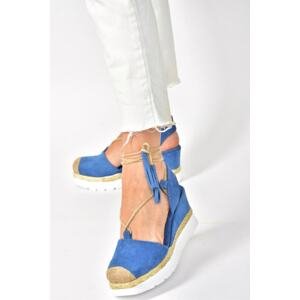 Fox Shoes Women's Jeans Blue Suede Wedge Heels Shoes