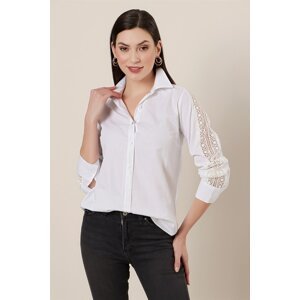 By Saygı Lace Detailed Sleeve Shirt White