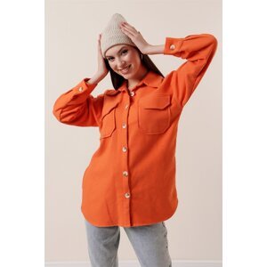 By Saygı Double Pocket Plain Cachet Shirt Orange