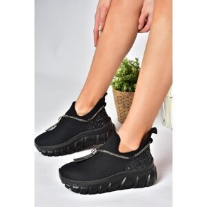 Topánky Fox P602095004 čierna trikotová tkanina strieborná detailná dámska športová obuv tenisky