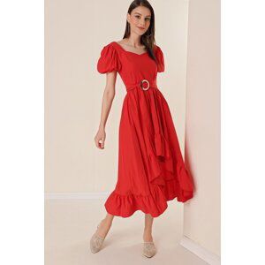 Autor: Saygı Miláčik golier Krátky melónový rukáv Asymetrické šaty červené