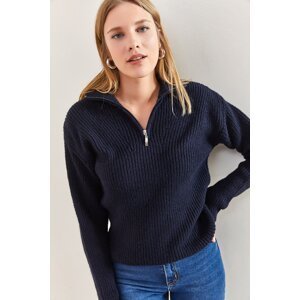 Bianco Lucci Women's Zippered Turtleneck Oversized Knitwear Sweater