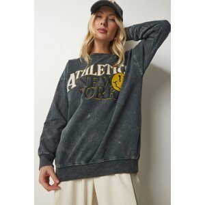 Happiness İstanbul Women's Anthracite Faded Effect Oversized Sweatshirt