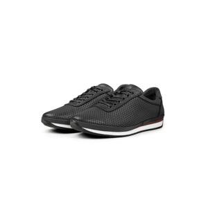 Ducavelli Pointed Genuine Leather Men's Casual Shoes, Genuine Leather Summer Shoes, Perforated Shoes Black.