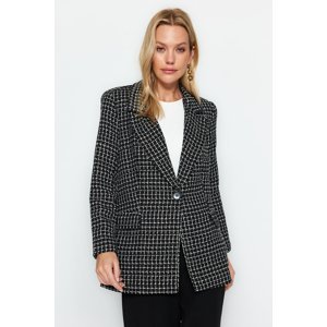 Trendyol Black Lined Lurex Tweed Woven Blazer Jacket