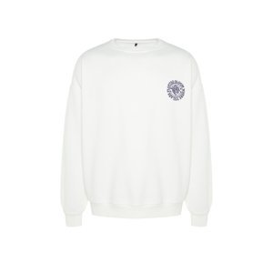 Trendyol Ecru Oversize/Wide Cut Floral Embroidered Cotton Sweatshirt with Fleece Inside