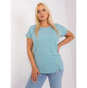 Pistachio blouse of larger size with short sleeves