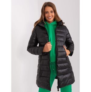 Black quilted winter jacket with pockets