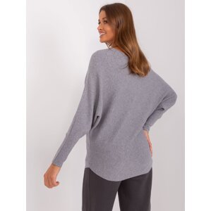 Gray oversize sweater with a boat neckline