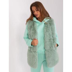 Pistachio fur vest with pockets