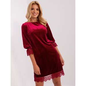 Burgundy velour cocktail dress with lace