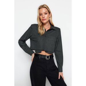 Trendyol Anthracite Asymmetric Pocket Detailed Crop Woven Shirt