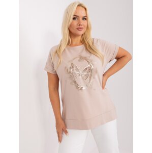 Lady's beige cotton blouse plus size