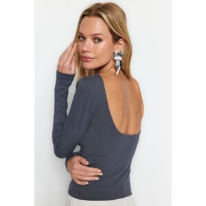 Trendyol Anthracite Cotton Decollete Fitted Flexible Blouse