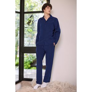 Trendyol Navy Blue Men's Regular Fit Plaid Weave Pajamas Set.