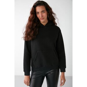 GRIMELANGE Adel Relaxed Fit Knitted Kangaroo Pocket Hooded Black Sweatshirt