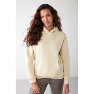 GRIMELANGE Adel Relaxed Fit Knitted Kangaroo Pocket Hooded Vanilla Sweatshirt