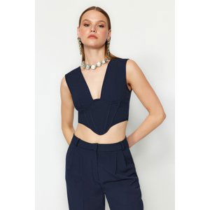 Trendyol Navy Blue Corset Detailed V-Neck Woven Bustier