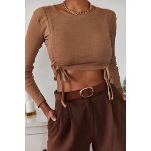 XHAN Women's Brown Pleated Blouse