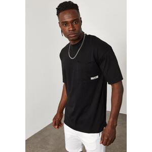 XHAN Black Pocket Detailed Seamless Oversize T-shirt