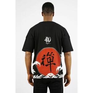 XHAN Čierne Čínske oversized tričko s potlačou 1x1-44910-02