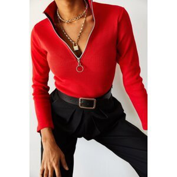XHAN Women's Red Camisole Zipper Blouse