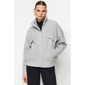 Trendyol Grey oversize razený bomberový kabát