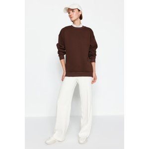 Trendyol Brown Oversize/Comfortable fit Basic Crew Neck Thick/Fleece Knitted Sweatshirt