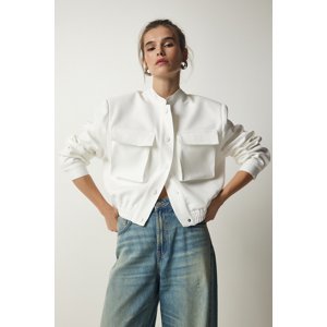 Happiness İstanbul Women's White Wide Pocket Bomber Jacket