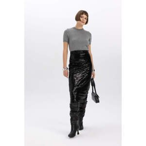 DEFACTO Sequined Sequined Fabric Lined Normal Waist Midi Knitted Skirt