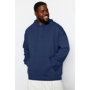 Trendyol Navy Men's Plus Size Oversize/Wide-Fit Comfortable Basic Hooded Fleece Cotton Sweatshirt