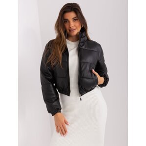 Black short winter jacket made of eco-leather