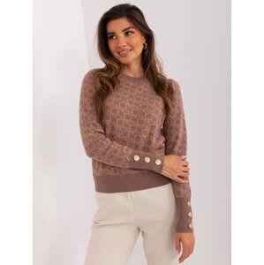 Light brown and camel classic sweater with a round neckline